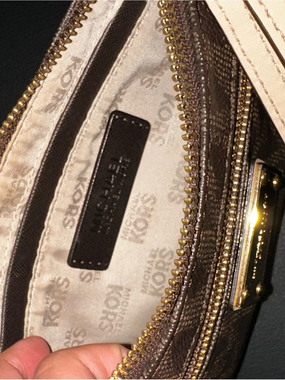 Michael Kors Dark Brown Signature Wristlet with Gold Hardware
